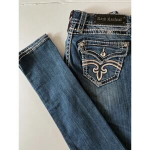 Rock Revival Elena Low Rise Skinny Jeans Women 28 Flip Pockets Thick Stitch